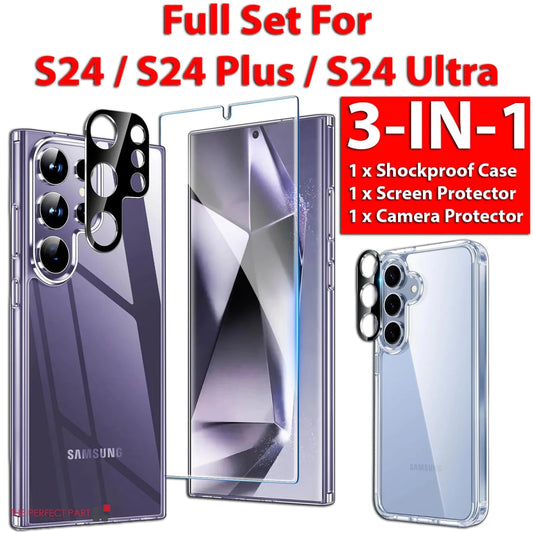 Samsung Galaxy S24 Ultra Plus protection kit with clear phone case, screen protector, and accessories by MANDOTOS INTERNATIONAL