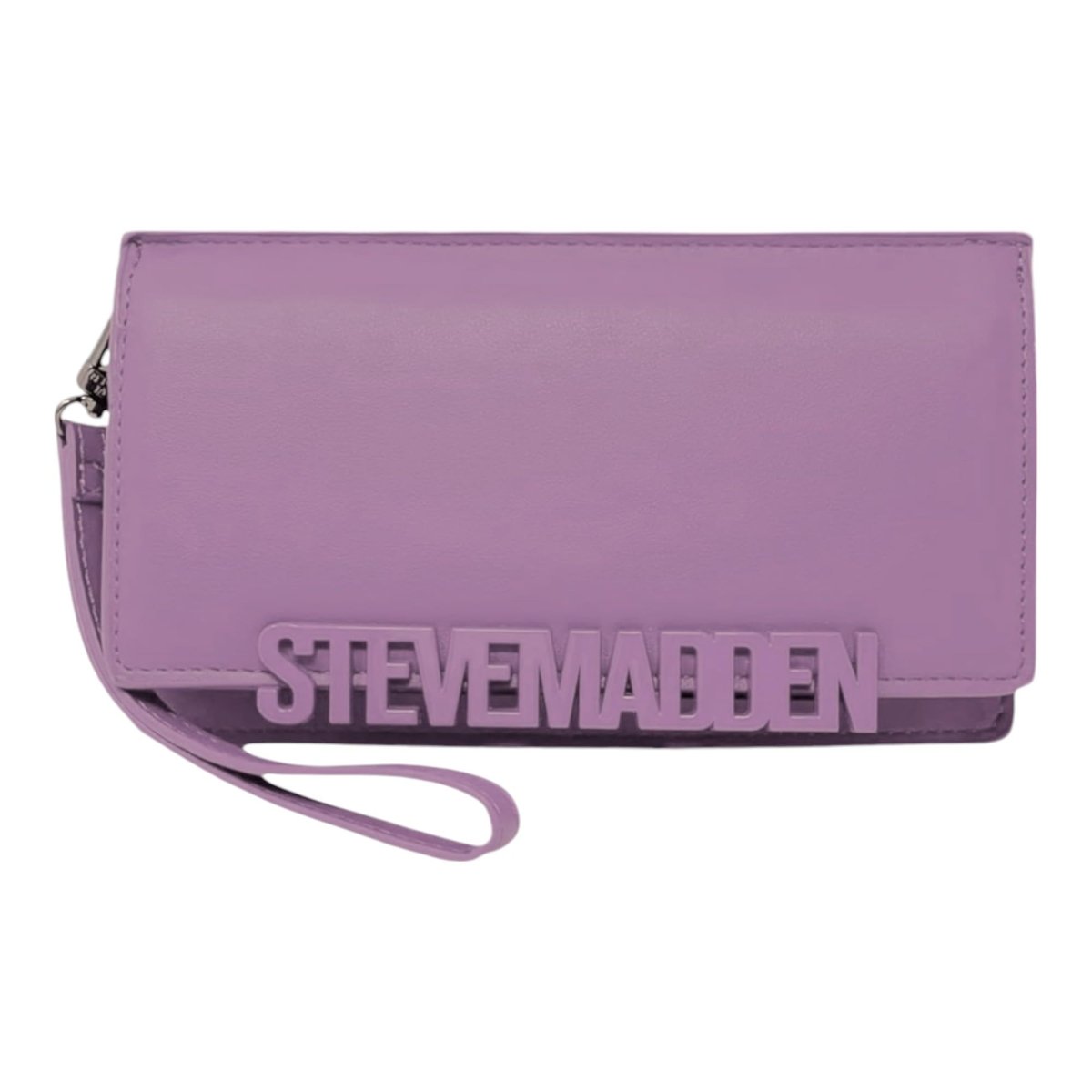 Steve Madden BCabbyy clutch in Meta Mauve with sleek design and embossed logo, perfect for evening occasions.