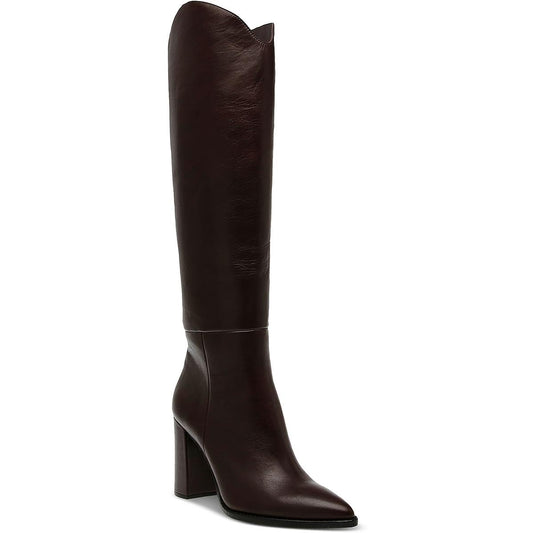 Dark brown Steve Madden Bixby women's knee boots, size 7, with sleek design and sturdy heel, displayed on a neutral background.
