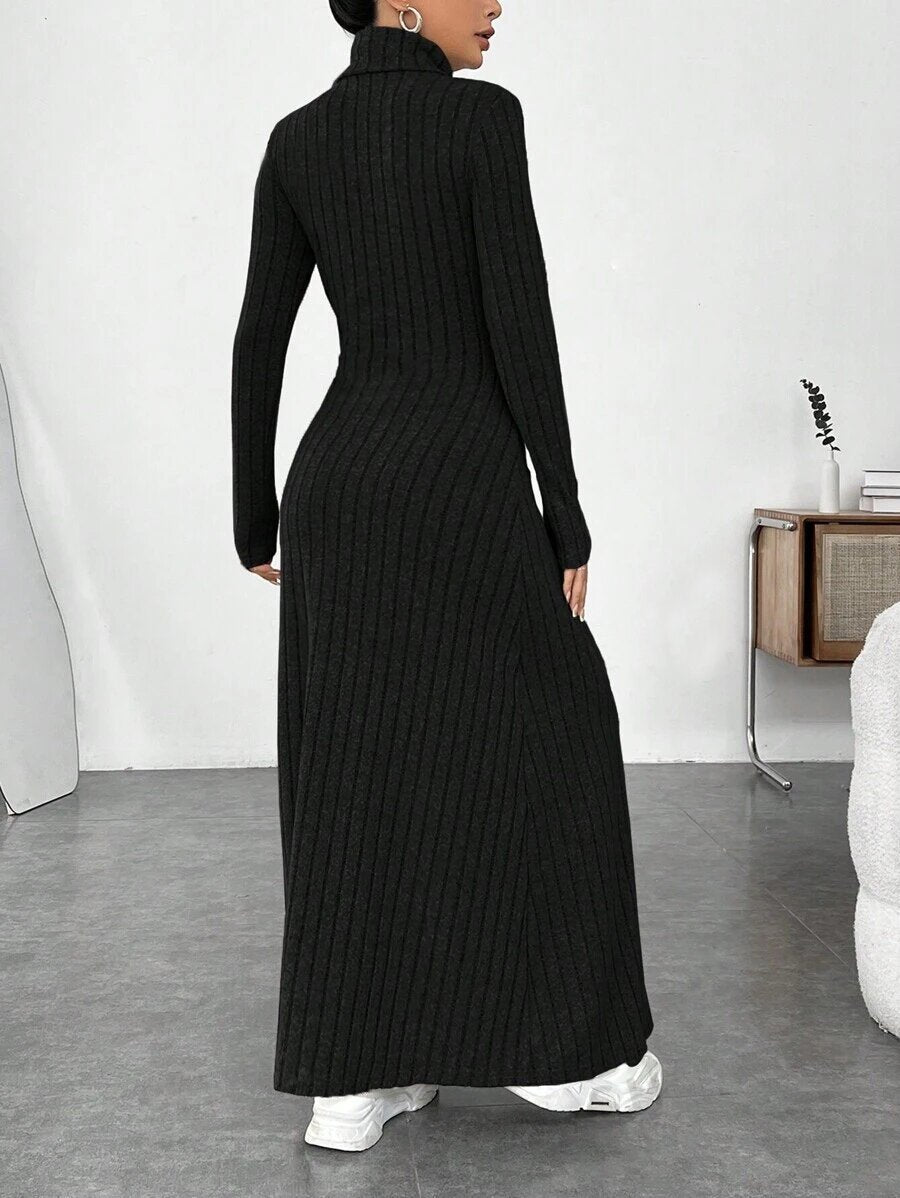 Mandotos International stylish high collar winter dress with a fitted silhouette and elegant design.