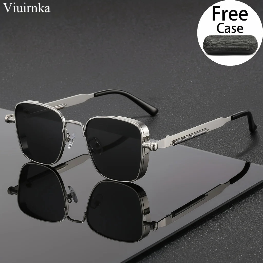 Trendy unique reflective punk sunglasses by MANDOTOS INTERNATIONAL with case, ideal for outdoor travel, driving, and summer beach.