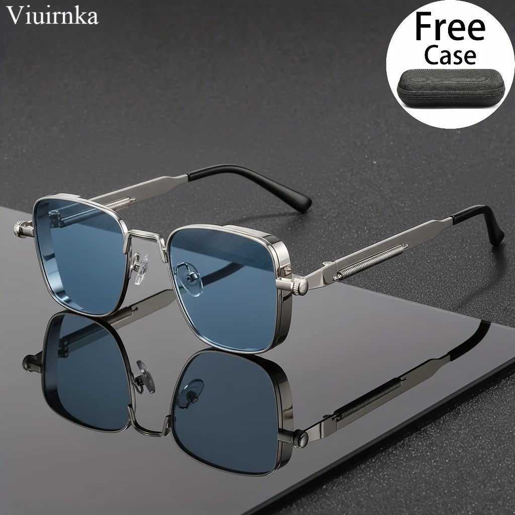 Trendy unique reflective punk sunglasses by MANDOTOS INTERNATIONAL, unisex design, with case, ideal for outdoor travel and summer beach.