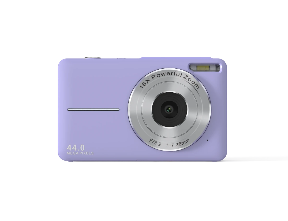 Vintage 4K compact camera by Mandotos International with 44MP photo display, featuring a retro design and digital viewfinder.
