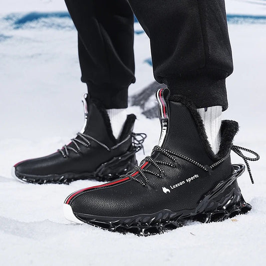 Mandotos International men's waterproof slippers with plush lining, designed for winter comfort and warmth.