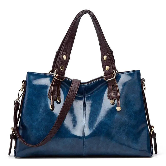 Mandotos Kathie Leather Tote Purse with dual handles and spacious interior, crafted from high-quality brown leather.