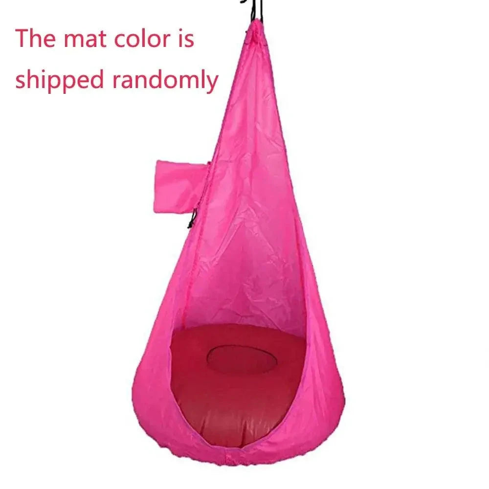 Kid's comfy hammock chair by MANDOTOS featuring soft fabric and sturdy frame, perfect for relaxing and lounging.
