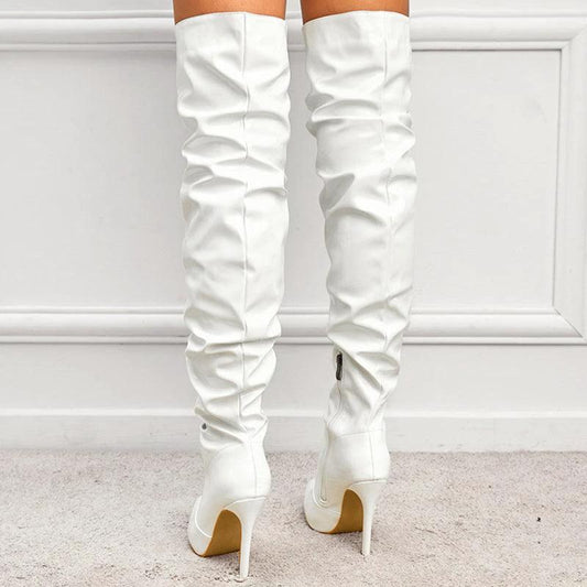 Mandotos women's knee-high long boots with a super high heel, stylish party shoes for fashionable outings.