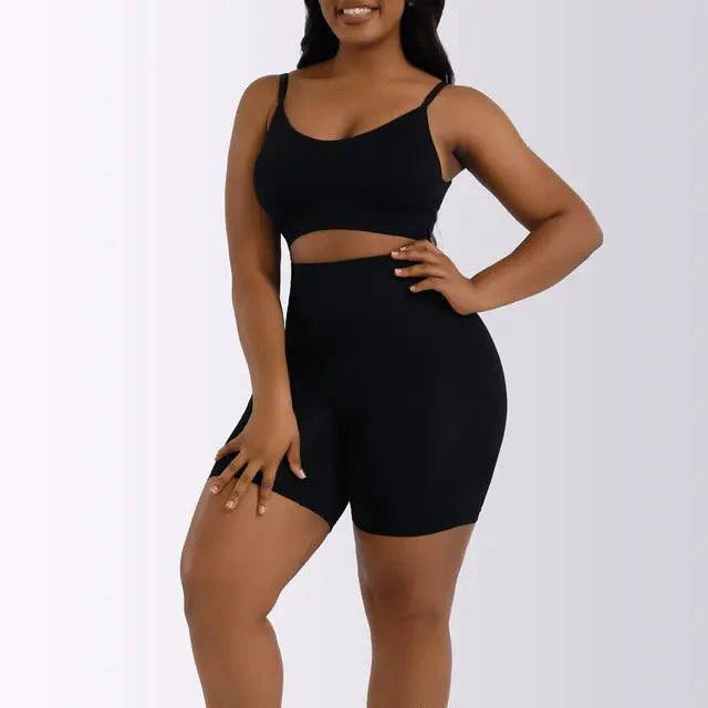 Mandotos Ladies' Curve-Enhancing Shaper Bodysuit displayed on a model, showcasing its sleek design and body-smoothing fabric.