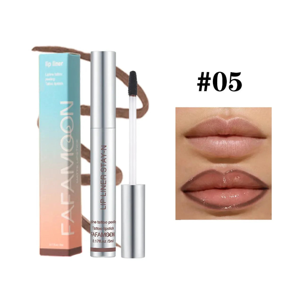 Mandotos Lasting Definition Lip Liner in No Fade shade, showing a close-up of the sleek pencil with a sharpened tip and smooth texture.