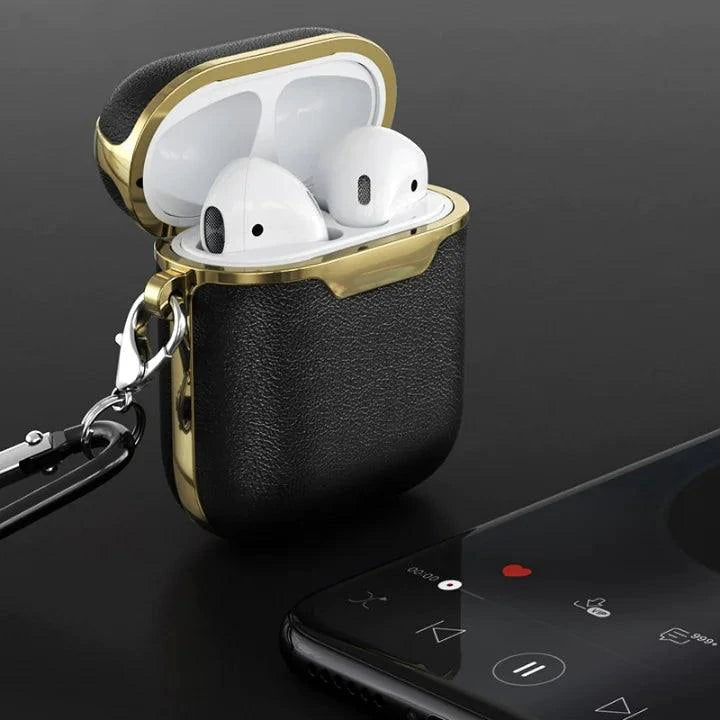 Mandotos leather case for AirPods, protective and stylish accessory with a smooth leather finish and secure closure.