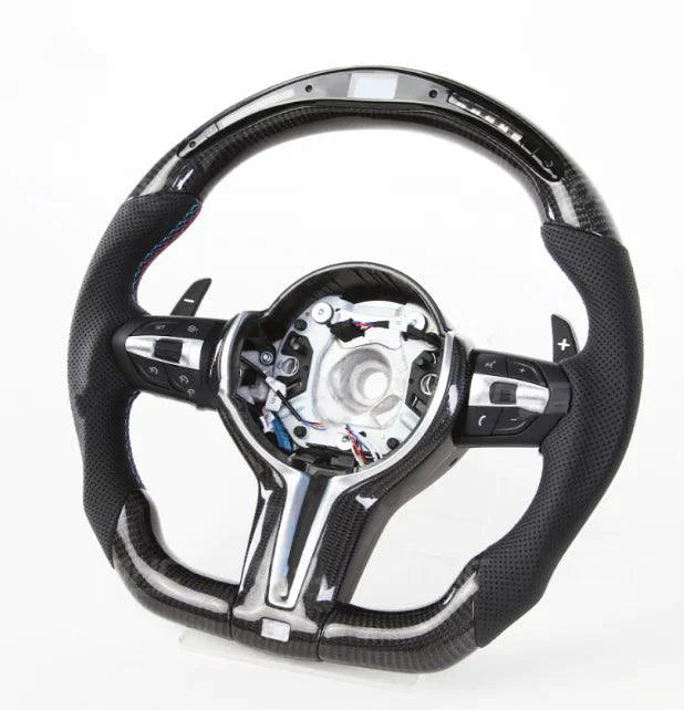 Mandotos LED Performance Steering Wheel with illuminated accents, sporty design, and ergonomic grip for enhanced driving experience.