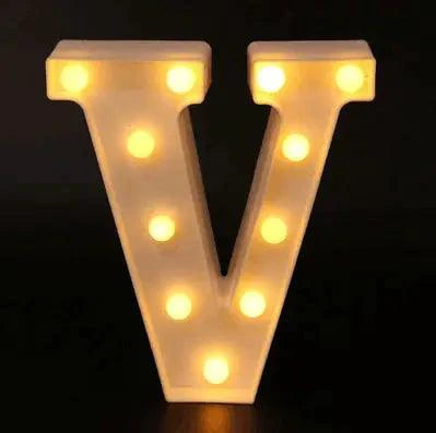Mandotos luminous letter lights spelling out a word, illuminated with warm LED glow, perfect for room decor or personalized space lighting.