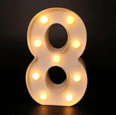 Mandotos luminous letter lights spelling out words, mounted on wall, decorative LED alphabet lights for home or event decor.