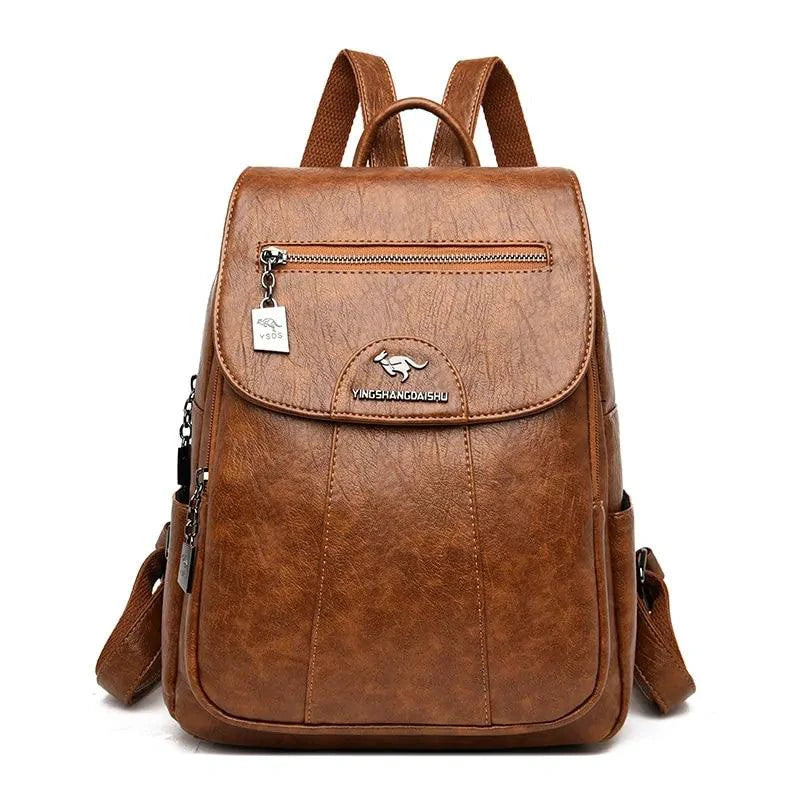 Mandotos luxury embossed leather backpack with sleek design, sturdy handle, and adjustable straps, showcasing elegant craftsmanship.