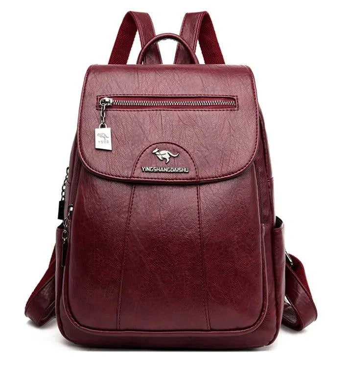 Luxury embossed leather backpack by MANDOTOS featuring elegant stitching and a spacious design, perfect for stylish everyday use.