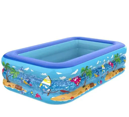 Colorful Mandotos kids inflatable pool with cartoon graphics, durable PVC material, perfect for outdoor backyard summer fun.