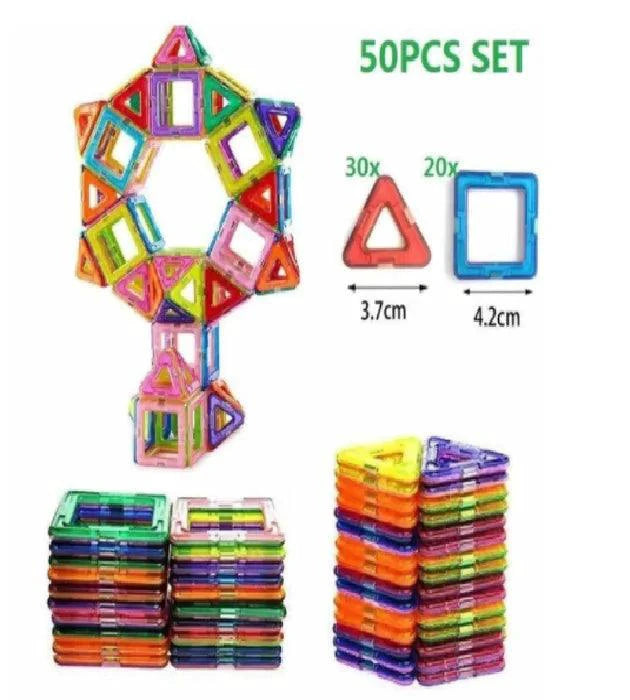 Mandotos Creative Magnet Constructors magnetic building blocks set for STEM learning, showing colorful geometric pieces assembled.