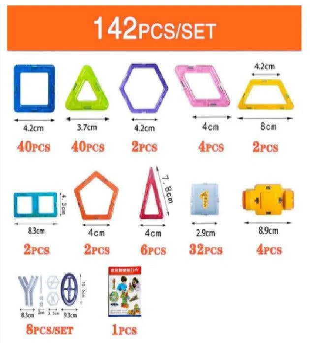 Mandotos Creative Magnet Constructors magnetic building blocks for STEM learning, featuring colorful geometric shapes and interlocking pieces.