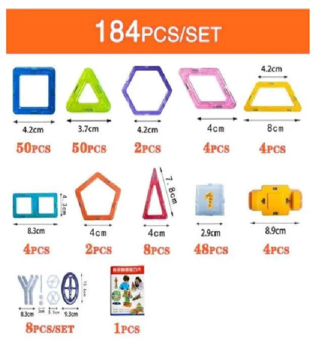 Mandotos Creative Magnet Constructors magnetic building blocks set for educational STEM learning, with colorful geometric shapes.