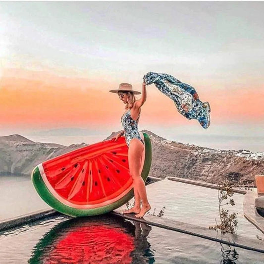 Large inflatable Mega Pool Party Float by MANDOTOS with colorful design and multiple seating areas, perfect for pool fun.