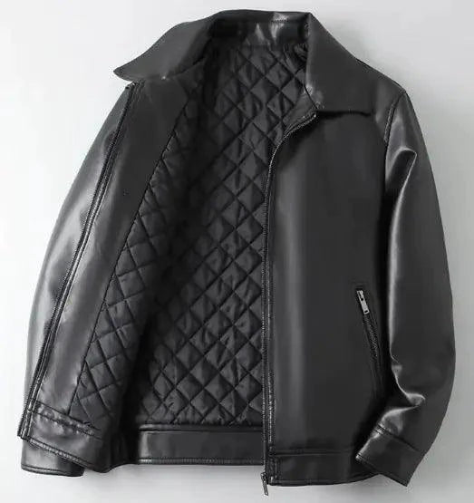 Men's autumn-winter leather sports jacket by MANDOTOS, featuring a stylish design with a zip closure and ribbed cuffs.