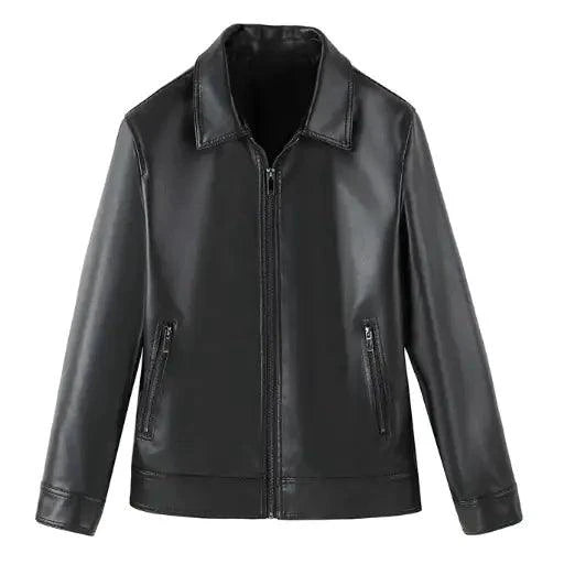 Men's autumn-winter leather sports jacket by MANDOTOS, featuring a stylish design with a front zipper and casual fit.