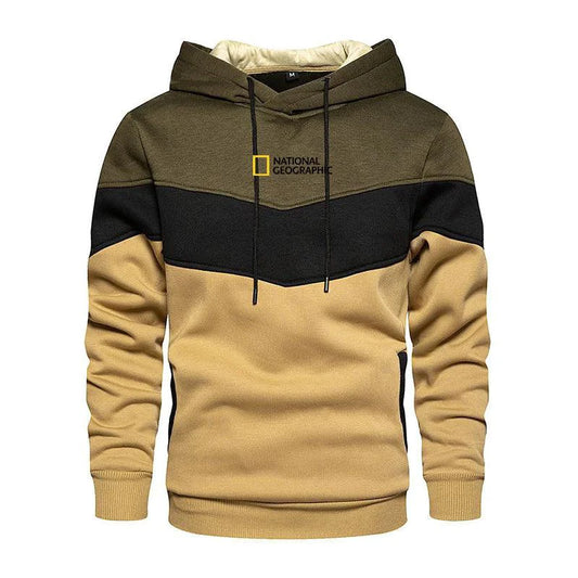 Men's casual sports panel hooded pullover sweatshirt by MANDOTOS, featuring a comfortable fit and sporty design in a relaxed style.