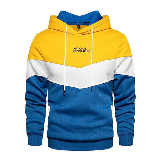 Men's casual sports panel hooded pullover sweatshirt by MANDOTOS, featuring a comfortable fit and stylish design.