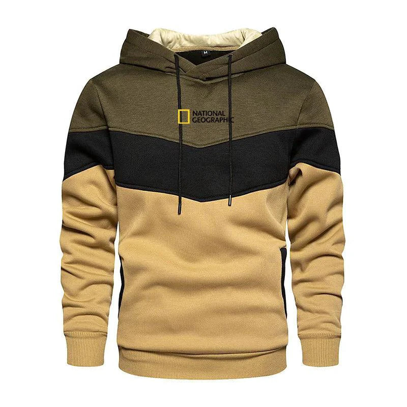 Men's casual sports panel hooded pullover sweatshirt by MANDOTOS, featuring a comfortable fit and sporty design.