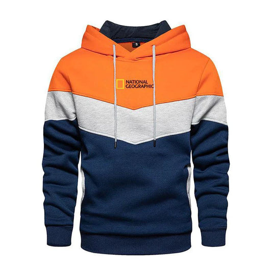 Men's casual sports panel hooded pullover sweatshirt by MANDOTOS, featuring a comfortable fit and sporty design in soft fabric.