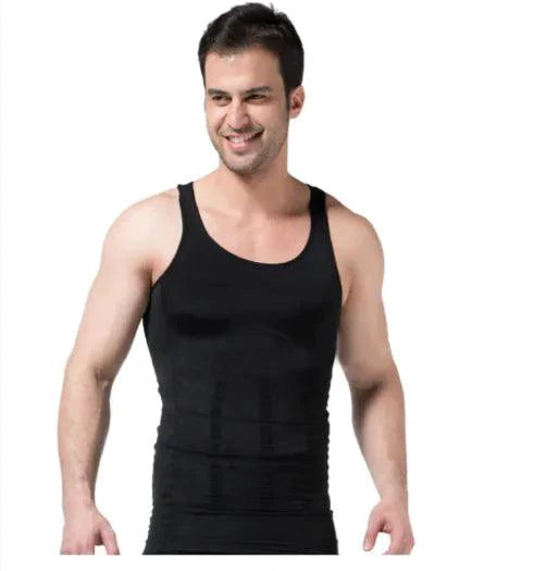 Men's MANDOTOS Contour Shaper Vest showing a close-up of the snug, supportive fit and smooth fabric designed for shaping and comfort.