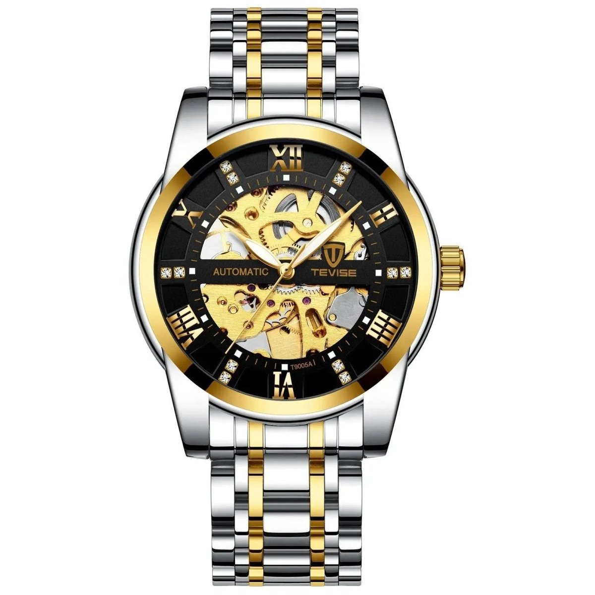 Mandotos men's fashion automatic mechanical hollow watch with waterproof design, showcasing a sleek, stylish wristwatch.