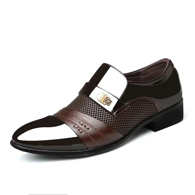 Men's formal shoes by MANDOTOS featuring sleek black leather design and polished finish.