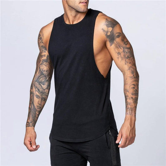 Mandotos men's summer fitness cotton tank top, sleeveless O-neck shirt ideal for gym, jogging, bodybuilding, and casual wear.