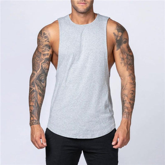Mandotos men's summer fitness cotton tank top, sleeveless bodybuilding shirt with breathable O-neck for jogging and casual workouts.