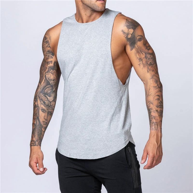 Mandotos men's sleeveless cotton tank top for gym, jogging, and bodybuilding, breathable O-neck casual muscle vest.