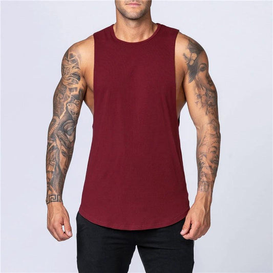 Mandotos men's summer fitness cotton tank top, sleeveless breathable O-neck shirt for jogging, bodybuilding, and casual muscle wear.