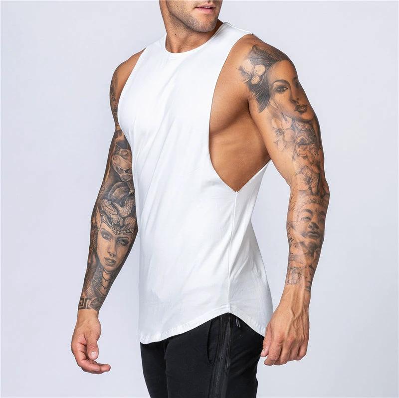 Mandotos men's cotton tank top for gym, summer fitness, sleeveless bodybuilding shirt with breathable O-neck and casual muscle vest style.