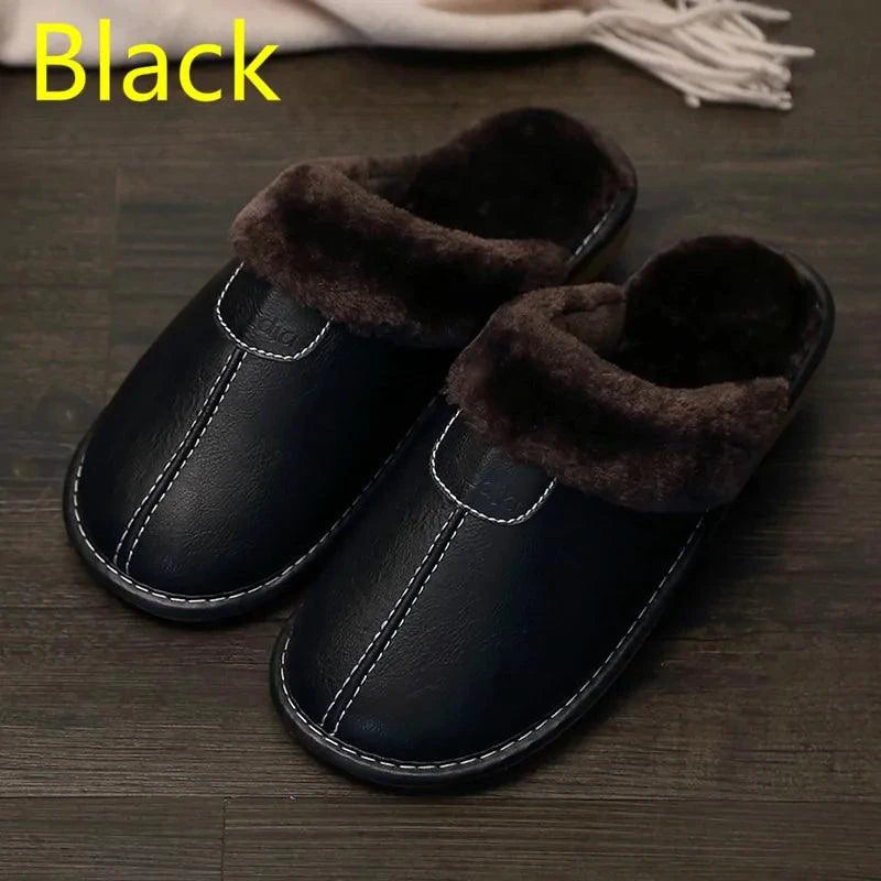 Men's luxury leather slippers by MANDOTOS featuring soft leather and slip-on design for comfortable indoor wear.