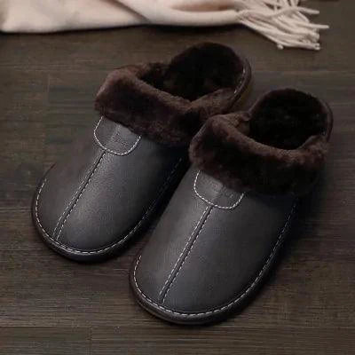 Men's luxury leather slippers from MANDOTOS, featuring soft leather and comfortable slip-on design for casual wear.