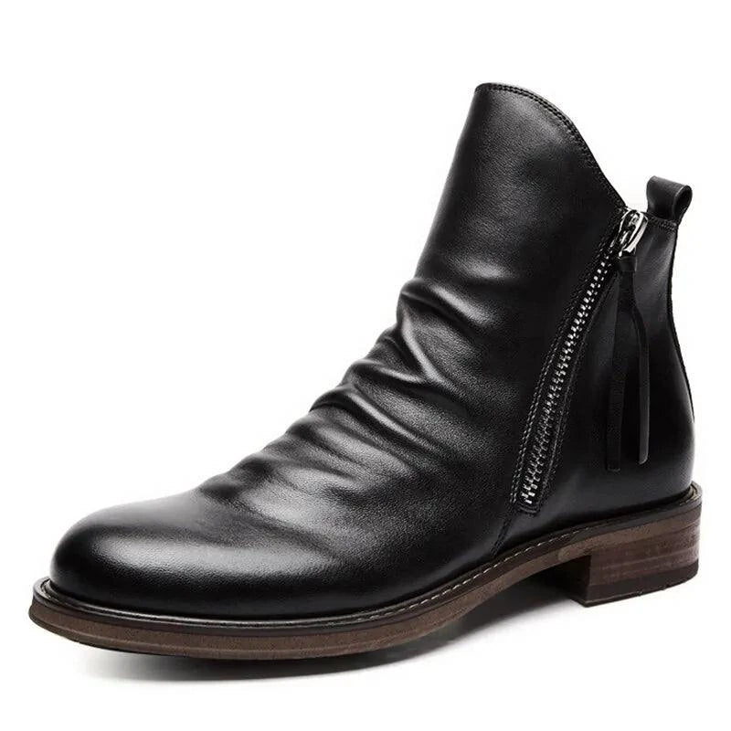 Men's premium leather Martin boots by MANDOTOS featuring classic lace-up design and sturdy heel for rugged style.