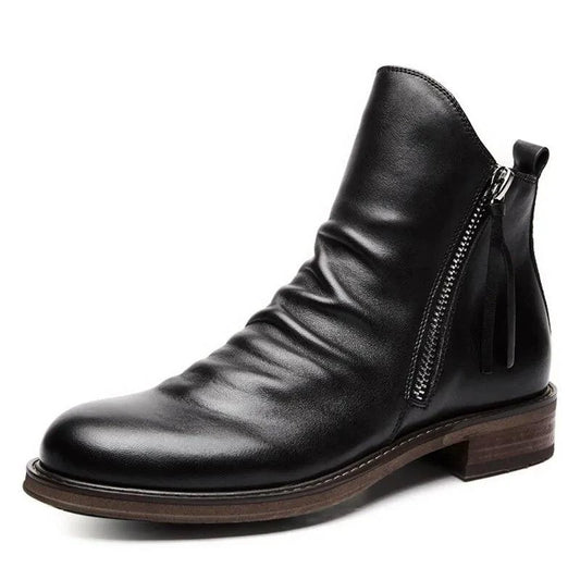 Men's premium leather Martin boots by MANDOTOS featuring classic lace-up design and sturdy rubber soles.