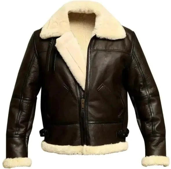 Men's stylish winter leather jacket with fur lining by MANDOTOS, featuring a classic design and warm, durable leather exterior.