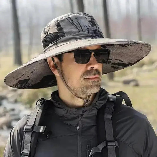 Mandotos men's wide brim sun protection hat with UPF fabric, designed for outdoor shade and UV protection.