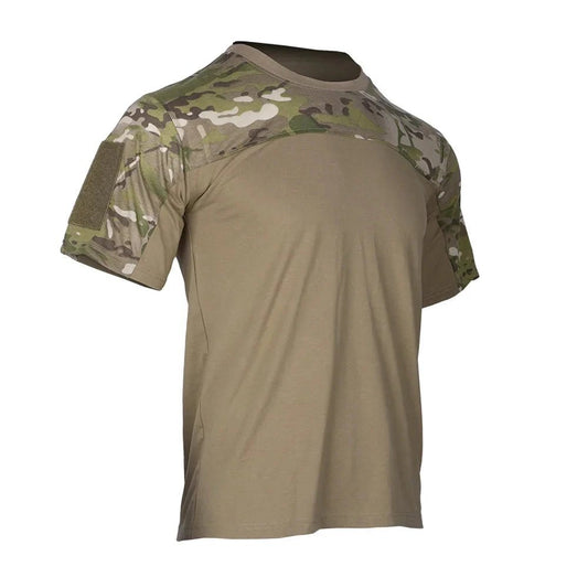 Mandotos men's camouflage tactical combat shirt with breathable fabric, suitable for outdoor hunting, workout, and outdoor activities.