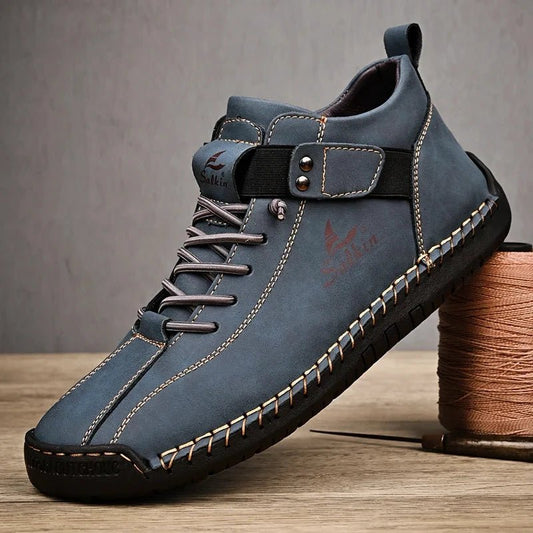 Mandotos handmade leather casual men's sneakers with breathable design, ankle boots, outdoor footwear, stylish and comfortable.