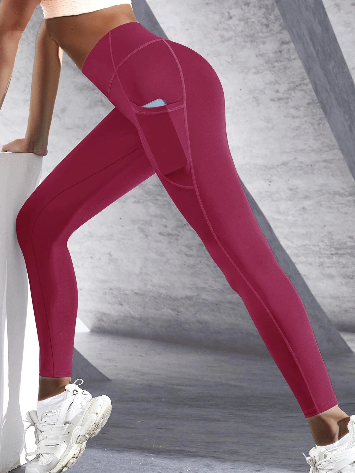Mandotos high waist women's stretch yoga leggings with pockets, push-up design, suitable for fitness, running, and sports activities.