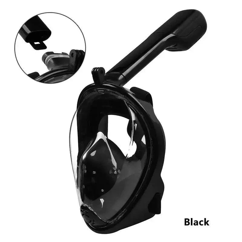 Mandotos OceanView snorkel mask with 180° panoramic vision, featuring a clear silicone skirt and adjustable strap for underwater exploration.