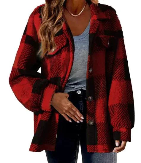 Mandotos plaid wool jacket with turndown collar, featuring a stylish checkered pattern and cozy winter design.
