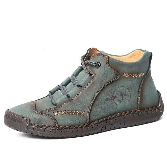 Mandotos premium microfiber leather boots featuring sleek design, sturdy soles, and stylish ankle height.